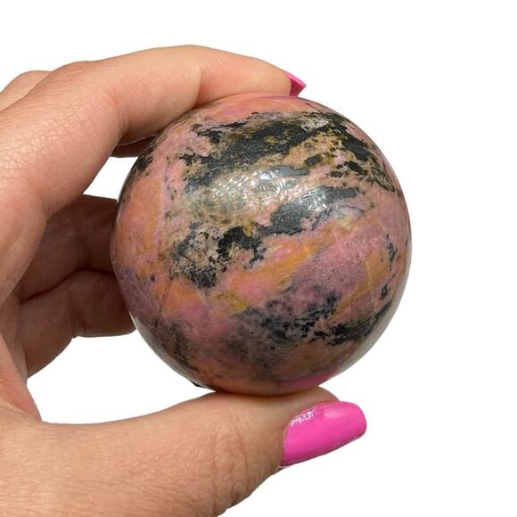 Rhodonite Sphere Crystal Natural Stone Decor Gift Display Piece Pink Crystals - Picture 4 of 6